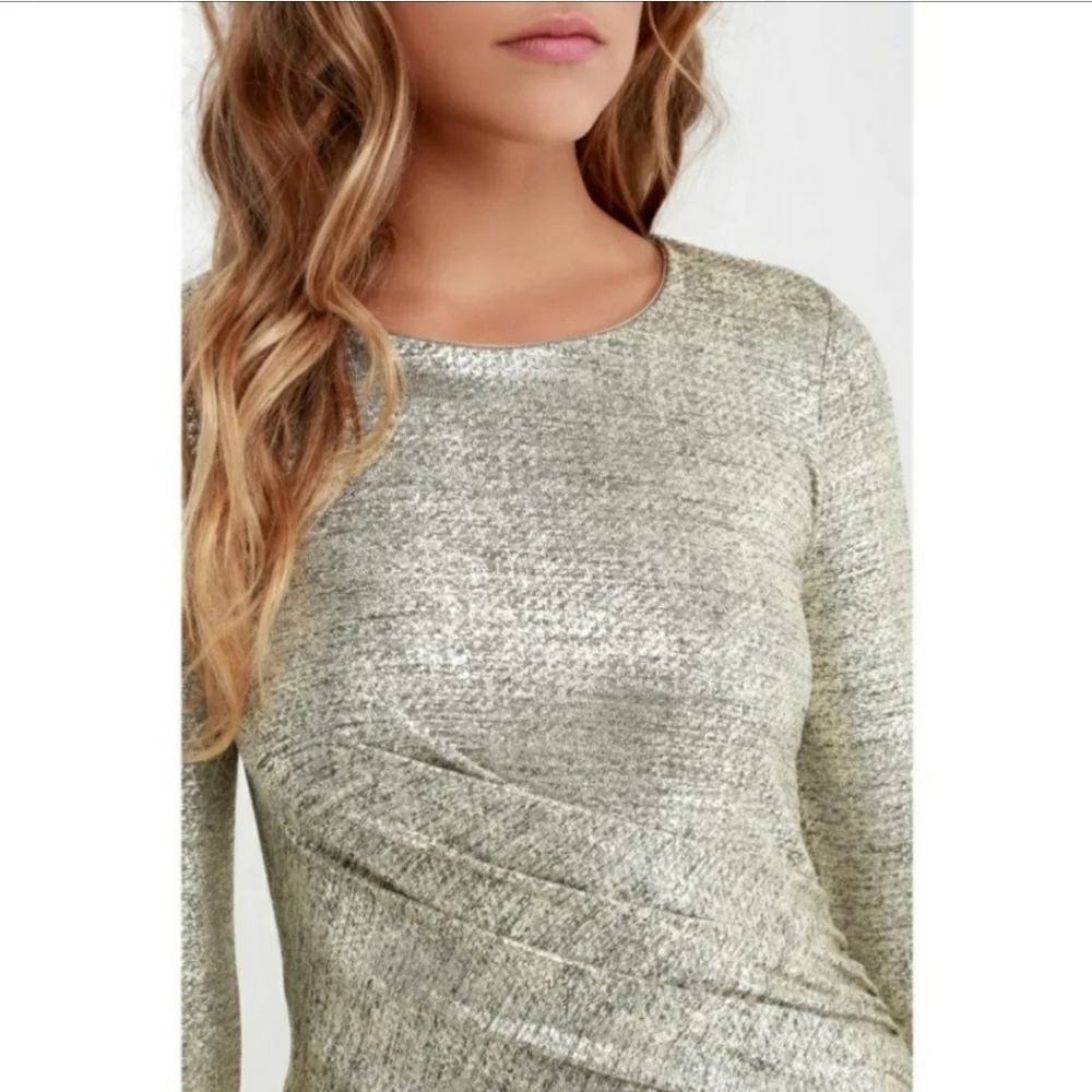 COPY - Lulus Luxe of My Life Metallic Gold Long Sleeve Bodycon Dress Medium - Picture 3 of 14